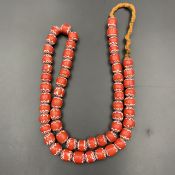 Awesome Vintage Red Chevron Trade Glass Beads Strand, African Trade Glass Beads, LPBR-0308