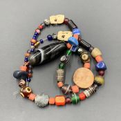 Vintage Mix Glass Beads With Old Agate, Multi Color Old Glass Beads Collection, OT-TO-55