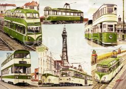 Blackpool Multi Trams Nostalgic Montage Large Metal Wall Art.