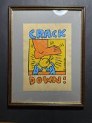 Vintage Keith Haring Acryl Art Work by Haring Estate Signed