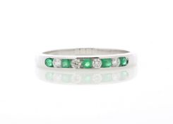 9ct White Gold Channel Set Semi Eternity Diamond and Emerald Ring(E0.16) 0.12