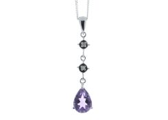 9ct White Gold Amethyst and Diamond Pendant