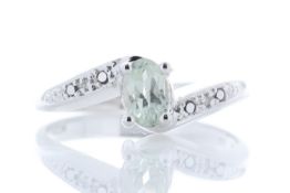9ct White Gold Diamond and Green Amethyst Ring