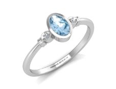 9ct White Gold Diamond and Oval Shape Blue Topaz Ring
