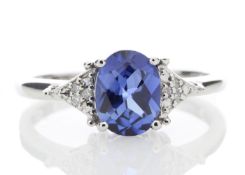 9ct White Gold Created Ceylon Sapphire and Diamond Ring (S1.67) 0.03 Carats
