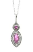 14ct White Gold Marquise Cluster Diamond and Ruby Pendant and chain 0.08 Carats