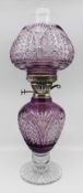 Very Fine English Cut Glass Amethyst Overlay Crystal Oil Lamp