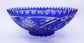 Vintage Czech Blue Cut Overlay Glass Bowl