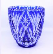 Vintage Blue Overlay Crystal Ice Bucket