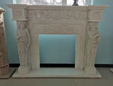 Carved White Marble Fire Surround with Caryatid Figures