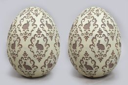 Pair of Large Hand Painted Decorative Easter Eggs