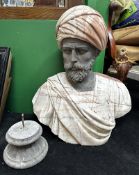 Carved Marble Bust of Turbanned Man