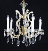 Vintage Crystal Five Arm Cut Glass Chandelier