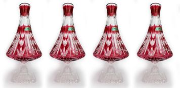 Set of 4 Violetta Overlay Crystal Vases