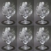 Set of 6 Cut Crystal Fuschia Brandy Balloons