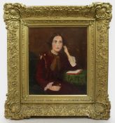 Victorian Portrait Oil on Canvas Set in Heavy Gilt Frame