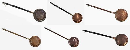 Collection of 6 Antique Copper Warming Pans