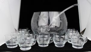 Vintage Punch Bowl, Ladle & 12 Glasses