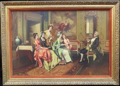 Fine Aristocratic Interior Genre Oil Painting Set in Gilt Frame