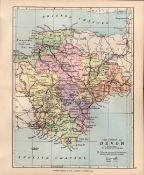 County Devonshire 1895 Antique Victorian Coloured Map.