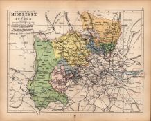 County Middlesex 1895 Antique Victorian Coloured Map.