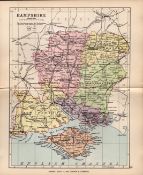 County Hampshire 1895 Antique Victorian Coloured Map.