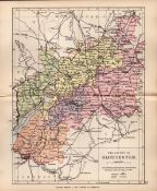 County Gloucestershire 1895 Antique Victorian Coloured Map.