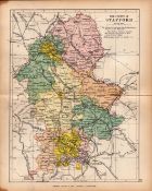 County Staffordshire 1895 Antique Victorian Coloured Map.