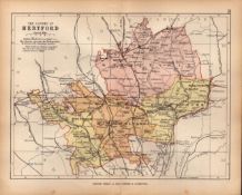 County Hertfordshire 1895 Antique Victorian Coloured Map.