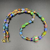 Chevron Trade Glass Beads With Antique Turquoise ChipStone Beads Necklace