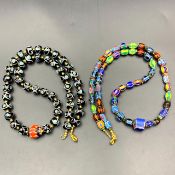 Vintage Chevron Trade Glass Beads & Fancy Glass Beads Necklace, 2 Piece