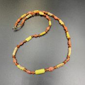 RC-08, Wonderful Antique Roman Glass With Carved Carnelian Agate Beads Necklace.