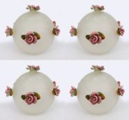 4 x Vintage Glass Lampshade with Porcelain Flowers