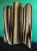 Large Three Fold Gold Striped Upholstered Screen Room Divider