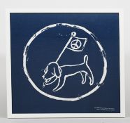 Yoshitomo Nara (B 1959) Peace Dog Flag (Blue) Silk Screen Printed On Cotton, Framed