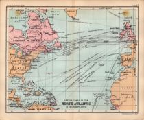 North Atlantic Chart Double Sided Victorian Antique 1898 Map.