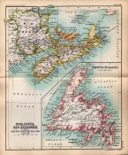 Nova Scotia Newfoundland Canada Double Sided Antique 1896 Map.