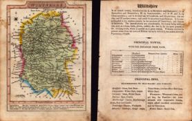 Wiltshire 200 Yr Old Engraved Hand Coloured George IV Antique Map & Text.
