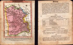 Surrey 200 Yr Old Engraved Hand Coloured George IV Antique Map & Text.