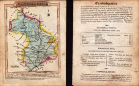 Cambridgeshire 200 Yr Old Engraved Hand Coloured King George IV Antique Map & Text.