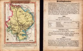 Huntingdonshire Engraved Hand Coloured King George IV Antique Map & Text.