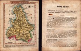 South Wales 200 Yr Old Engraved Hand Coloured George IV Antique Map & Text.