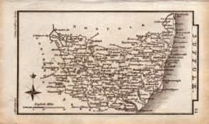 Suffolk Antique Copper Engraved King George IV Map by Sidney Hall.