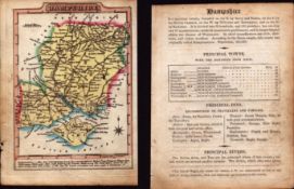 Hampshire 200 Yr Old Engraved Hand Coloured King George IV Antique Map & Text.