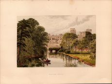 Warwick Castle Warwickshire Gilt-Edge Coloured Antique Book Plate.