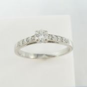 18K White Gold Diamond Solitaire-Style Ring, With Further Diamonds Set To The Shoulders