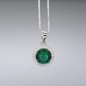 Green Gem Pendant and Chain In Sterling Silver