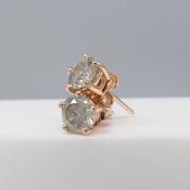 Pair of 18K Rose Gold 1.80 Carat Round Brilliant-Cut Diamond Solitaire Ear Studs