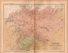 Antique 1867 Coloured Classical Geography Detailed Map Germany.
