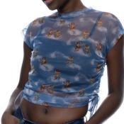 Heavenly Cherub Sheer Ladies Semi-Crop Top With Black Inner Top